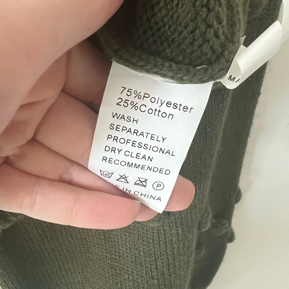 70/21 Pom-Sleeve Green Oversized Turtleneck Sweater Size Small